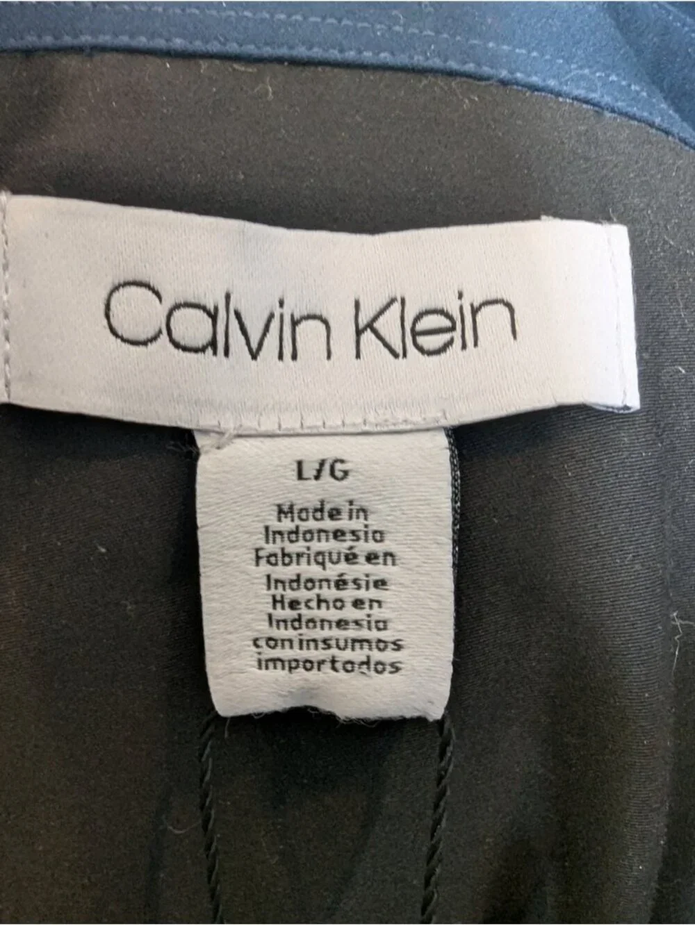 New Calvin Klein Blue Dress Shirt Black Military Stripe Sleeve 100% cotton Sz L